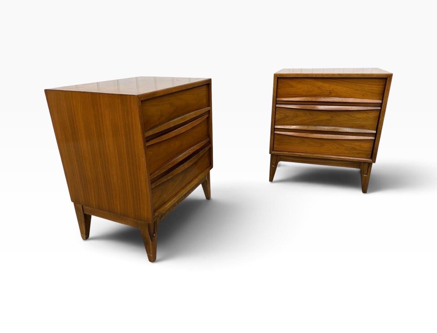 Mid-Century Modern 3-Drawer Walnut Nightstands - Set of 2 - Image 2