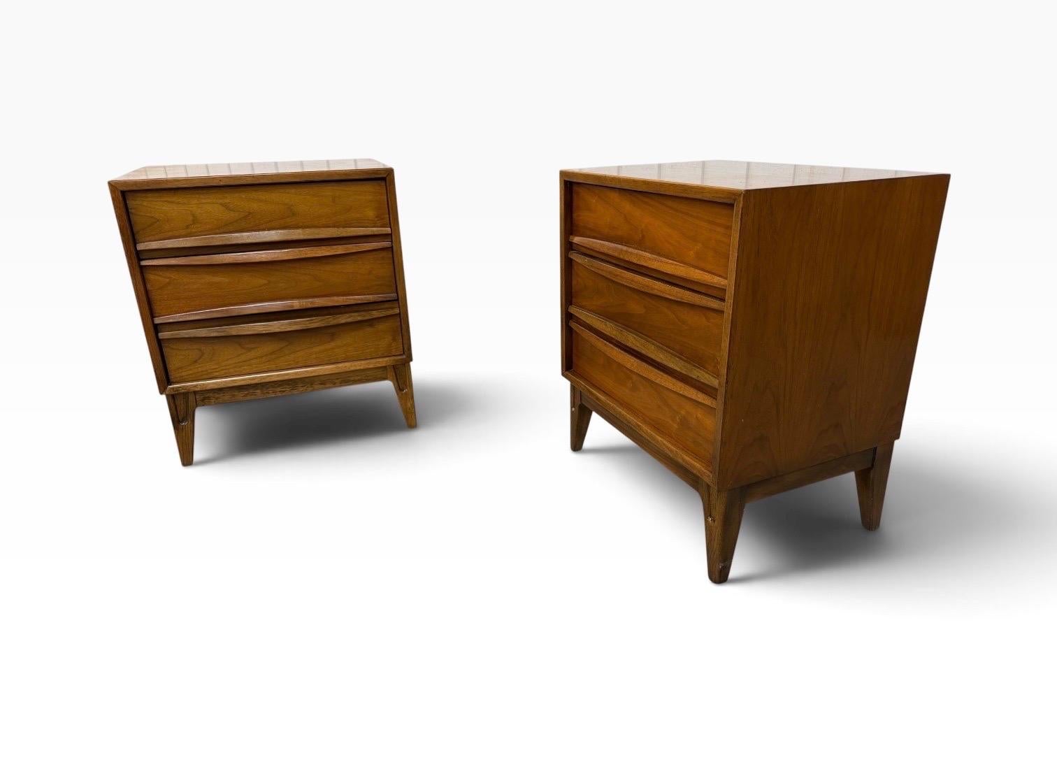 Mid-Century Modern 3-Drawer Walnut Nightstands - Set of 2 - Image 3