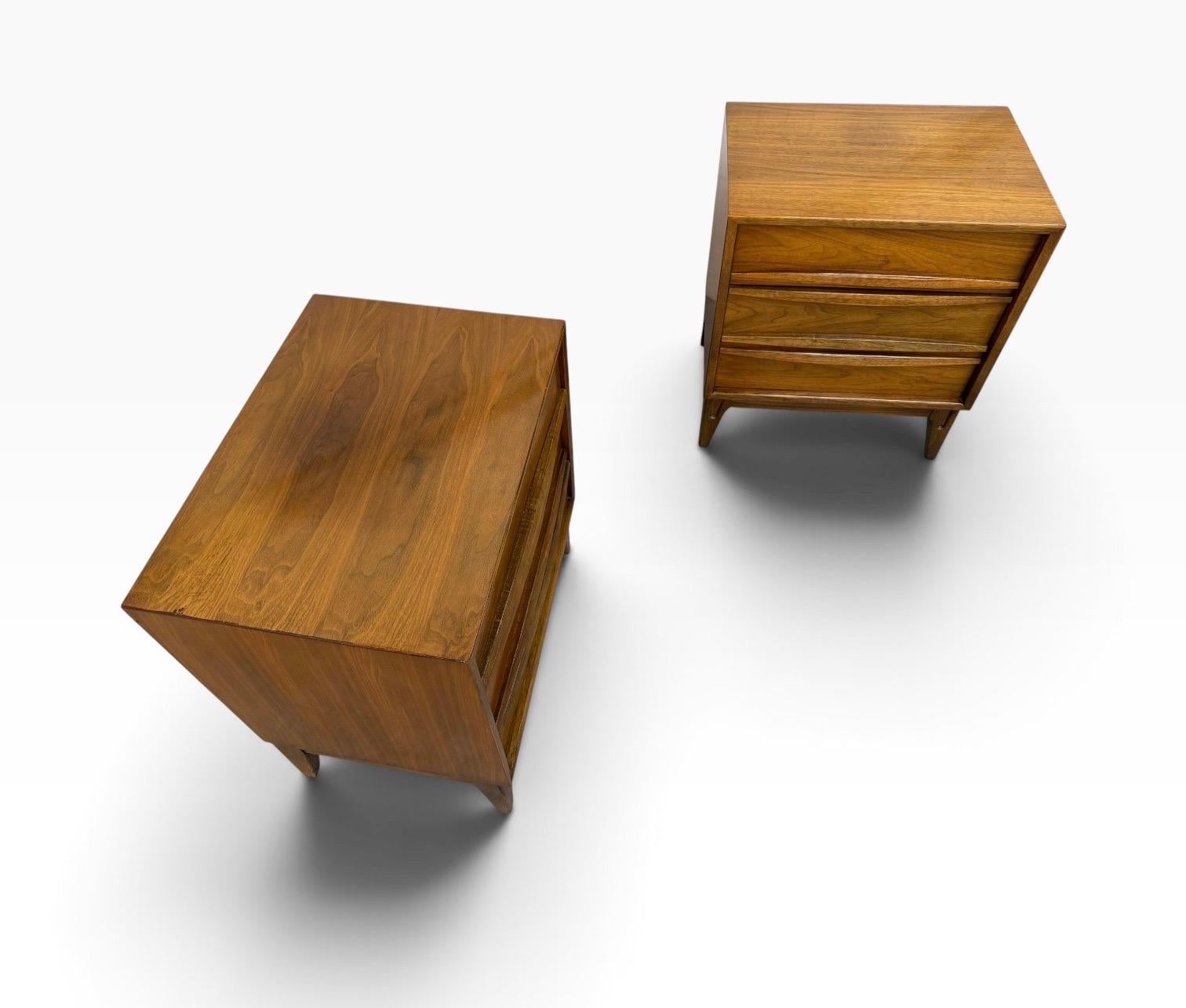 Mid-Century Modern 3-Drawer Walnut Nightstands - Set of 2 - Image 4