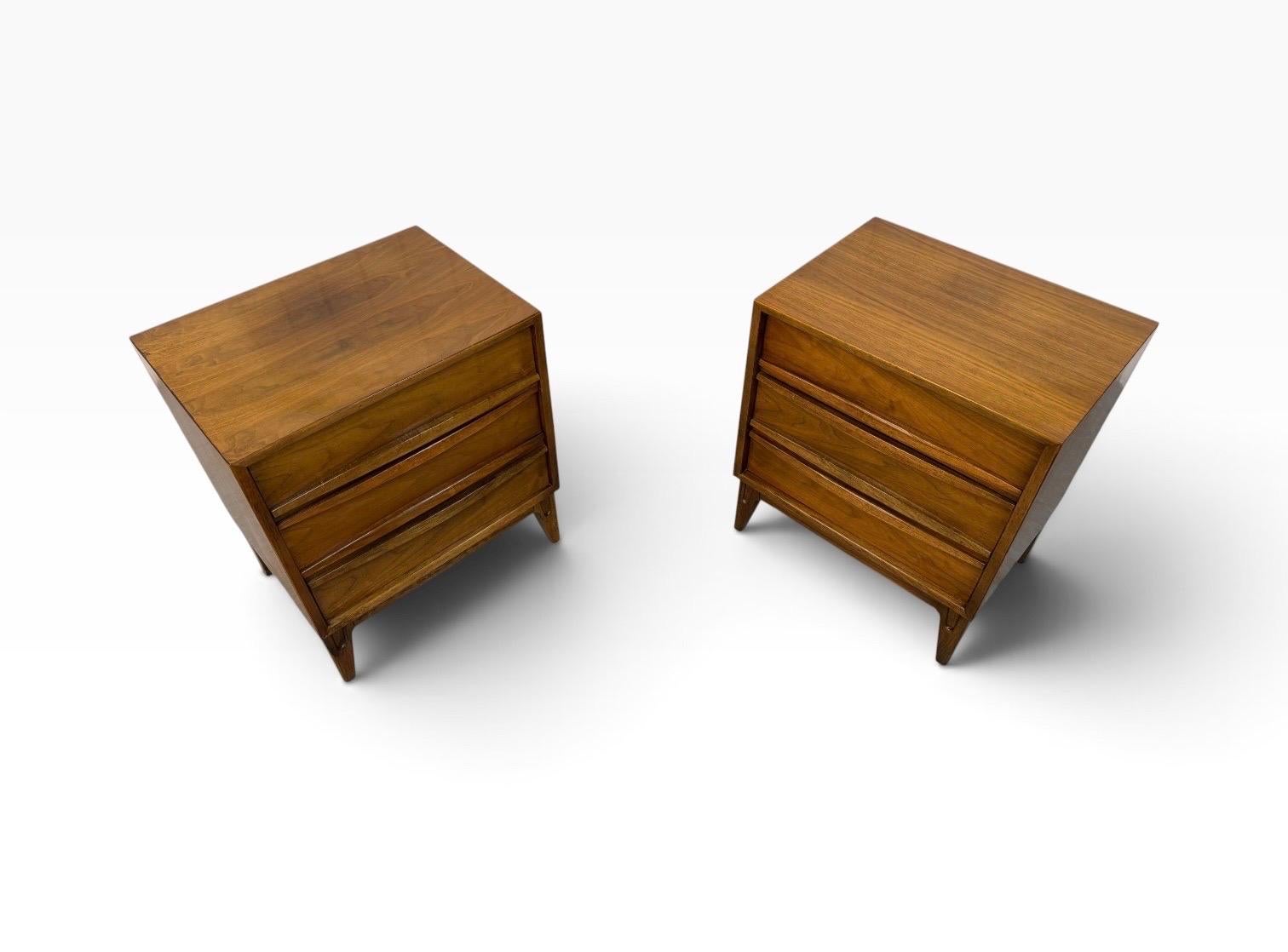 Mid-Century Modern 3-Drawer Walnut Nightstands - Set of 2 - Image 5