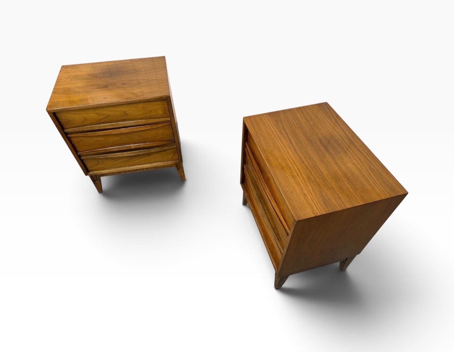 Mid-Century Modern 3-Drawer Walnut Nightstands - Set of 2 - Image 6