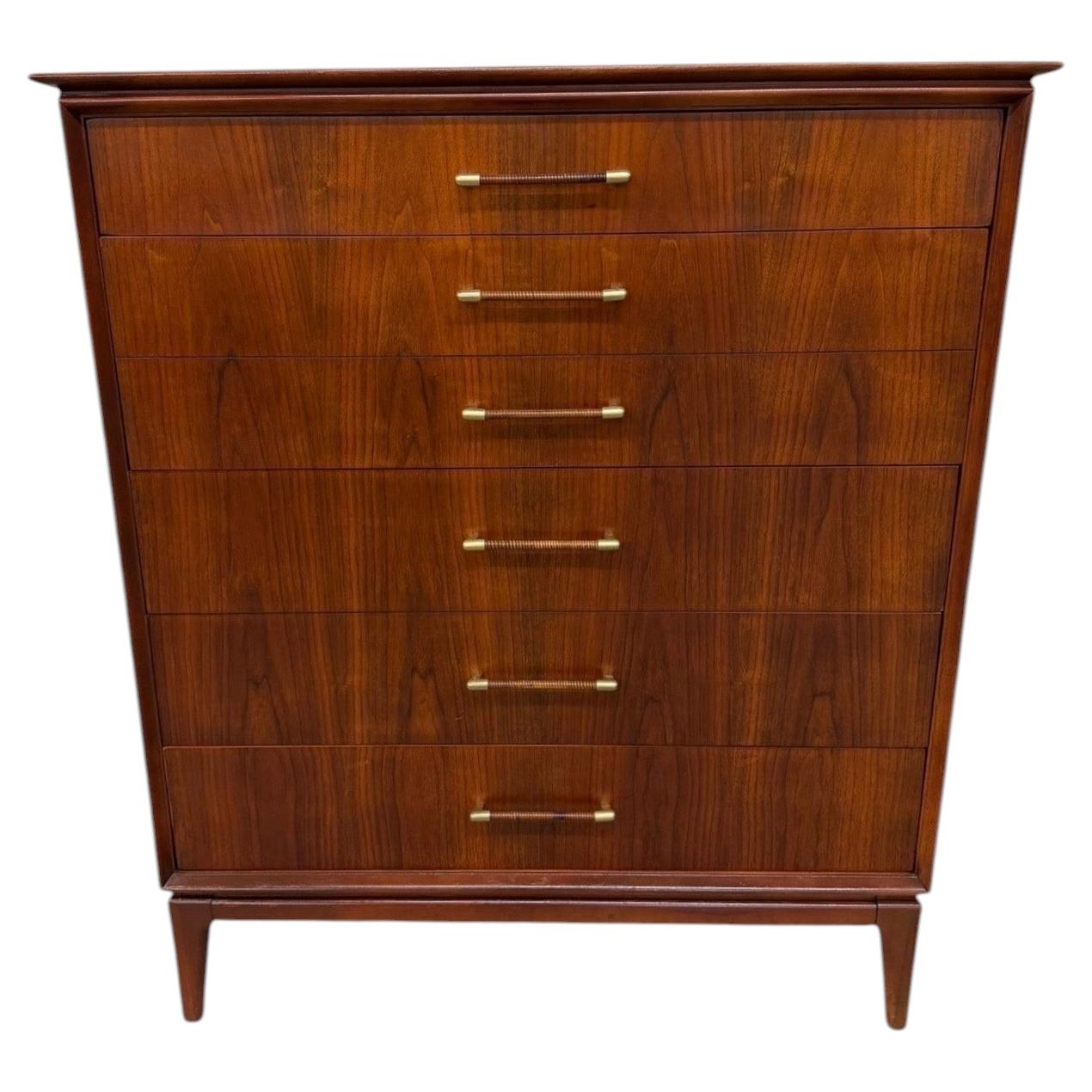 Mid-Century Modern 5-Drawer Walnut High Chest - Refinished!