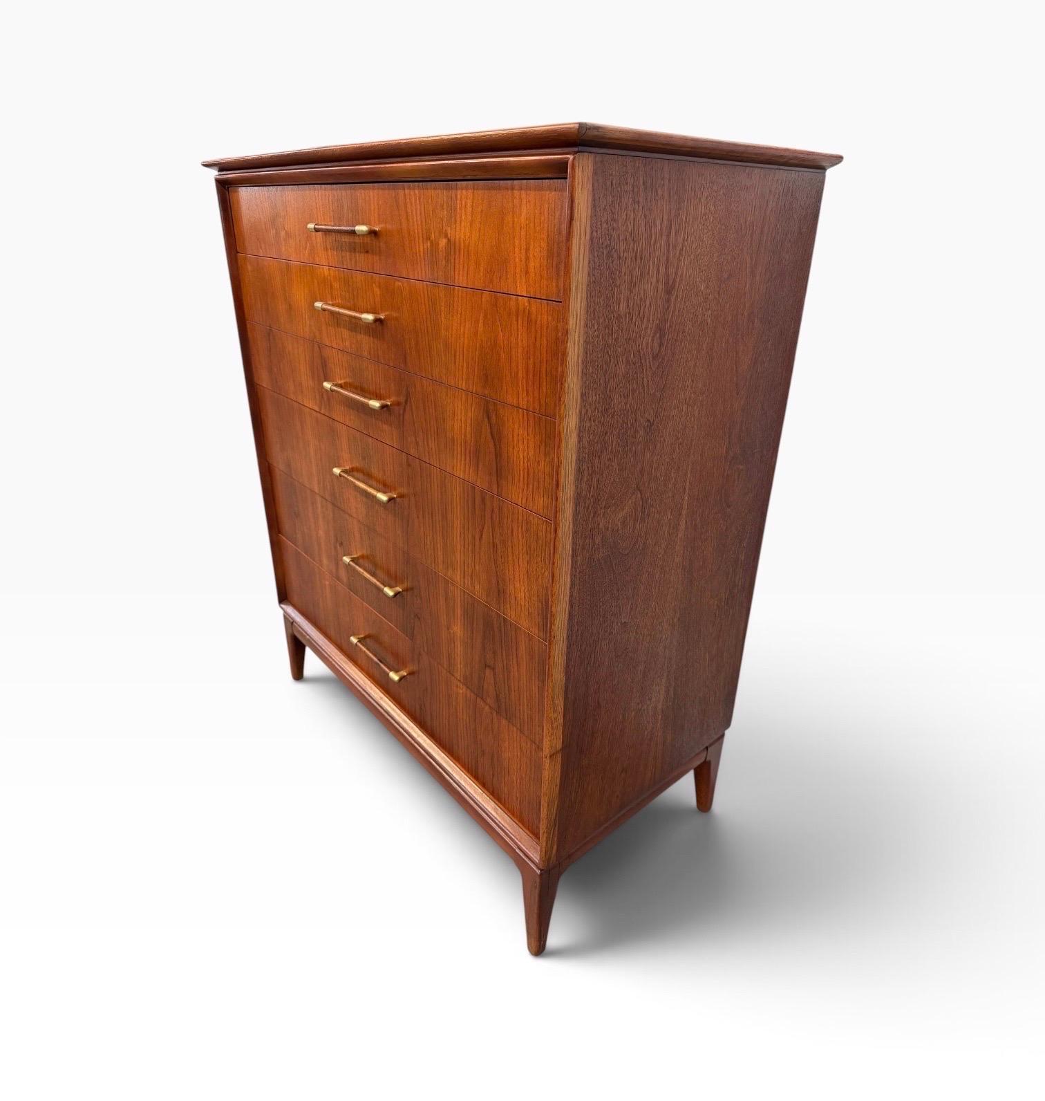 Mid-Century Modern 5-Drawer Walnut High Chest - Refinished! - Image 3