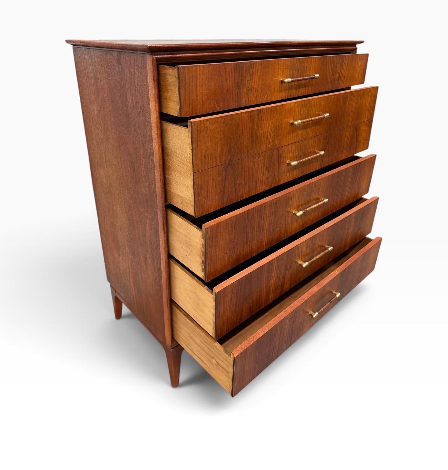 Mid-Century Modern 5-Drawer Walnut High Chest - Refinished! - Image 5