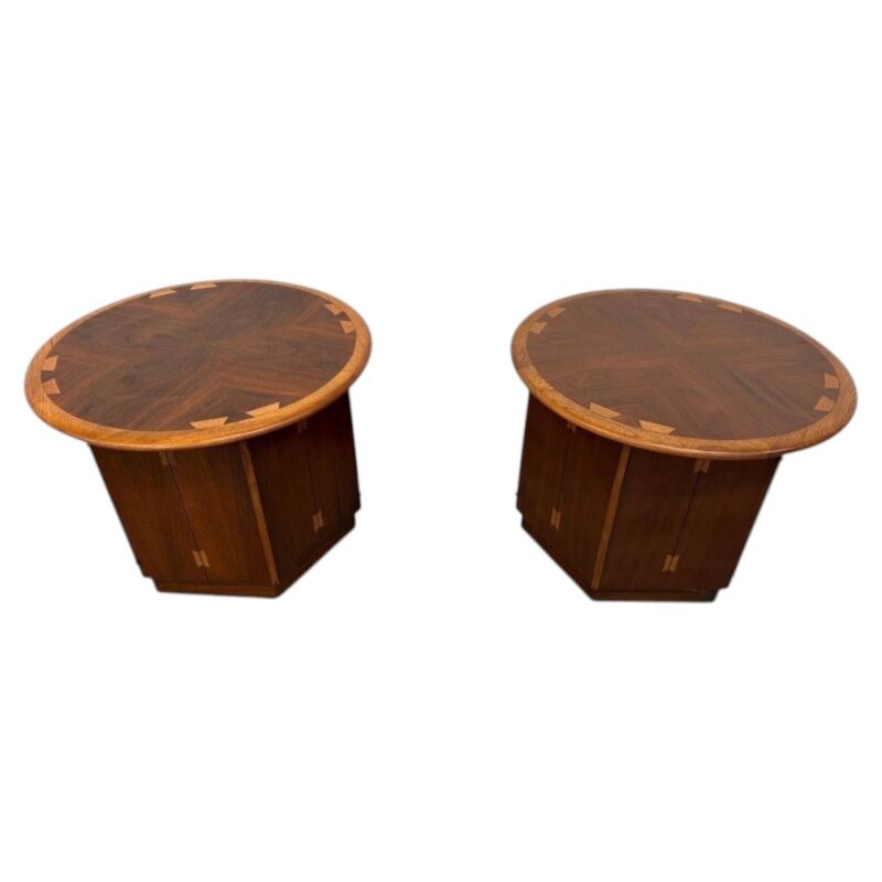 Mid-Century Modern Lane Acclaim Round Walnut Side Tables – Set of 2 – Refinished
