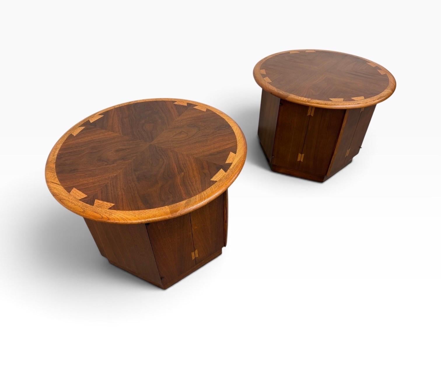Mid-Century Modern Lane Acclaim Round Walnut Side Tables - Set of 2 - Refinished - Image 2