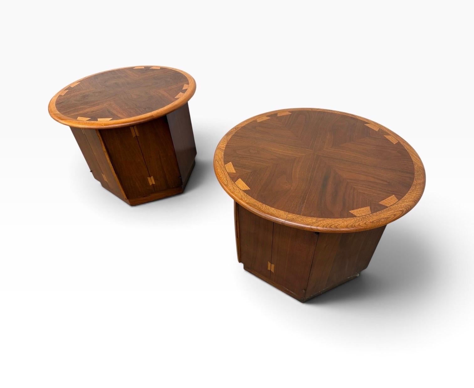 Mid-Century Modern Lane Acclaim Round Walnut Side Tables - Set of 2 - Refinished - Image 3