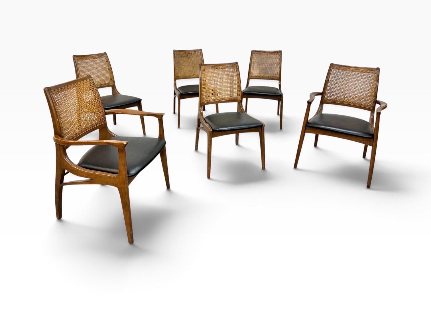 Mid-Century Modern Cane Back Walnut Dining Chairs - Set of 6 - Image 2
