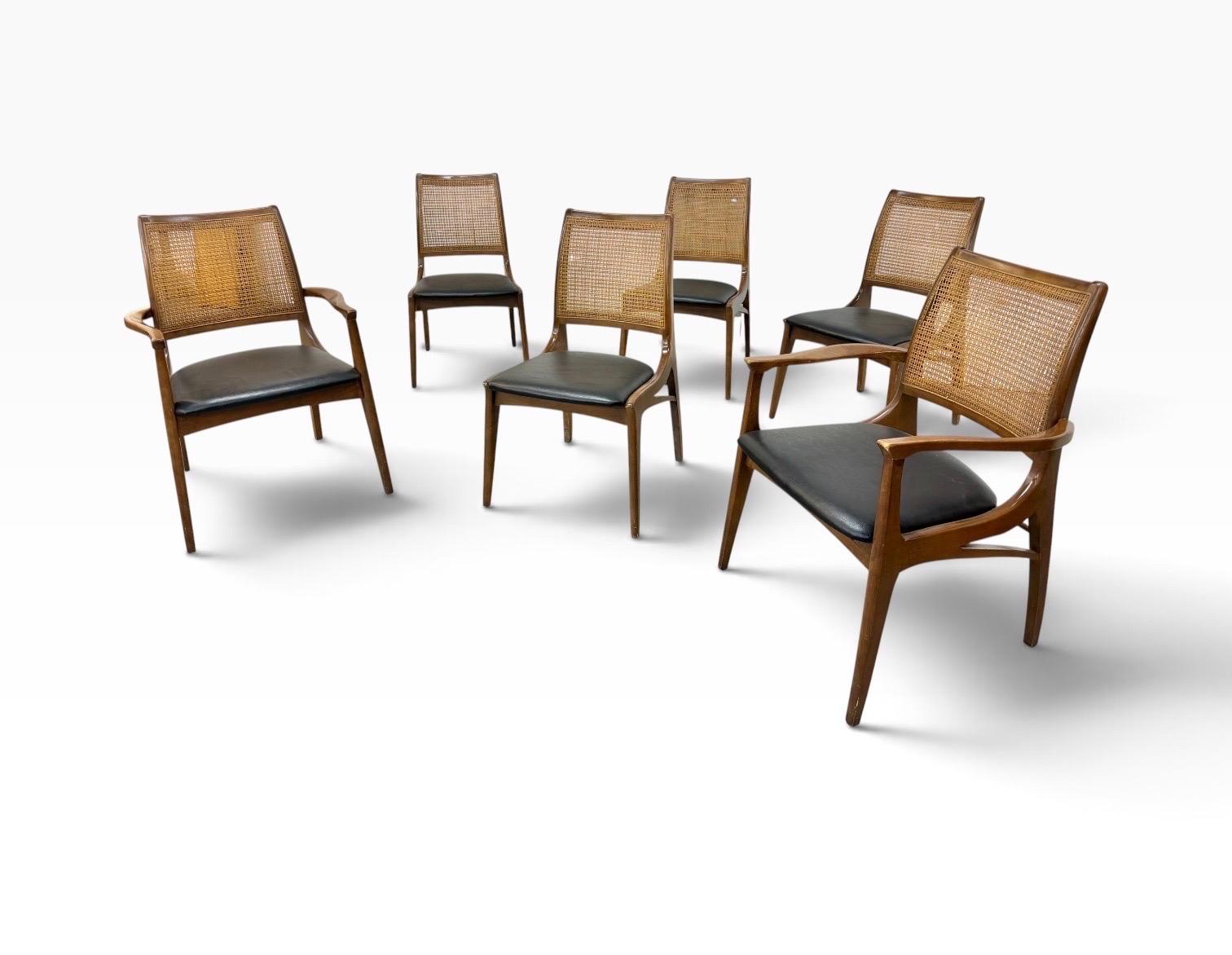 Mid-Century Modern Cane Back Walnut Dining Chairs - Set of 6 - Image 3