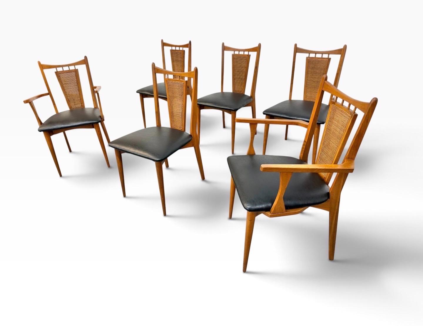 Mid-Century Modern Walnut Cane Back Dining Chairs - Set of 6 - Image 3