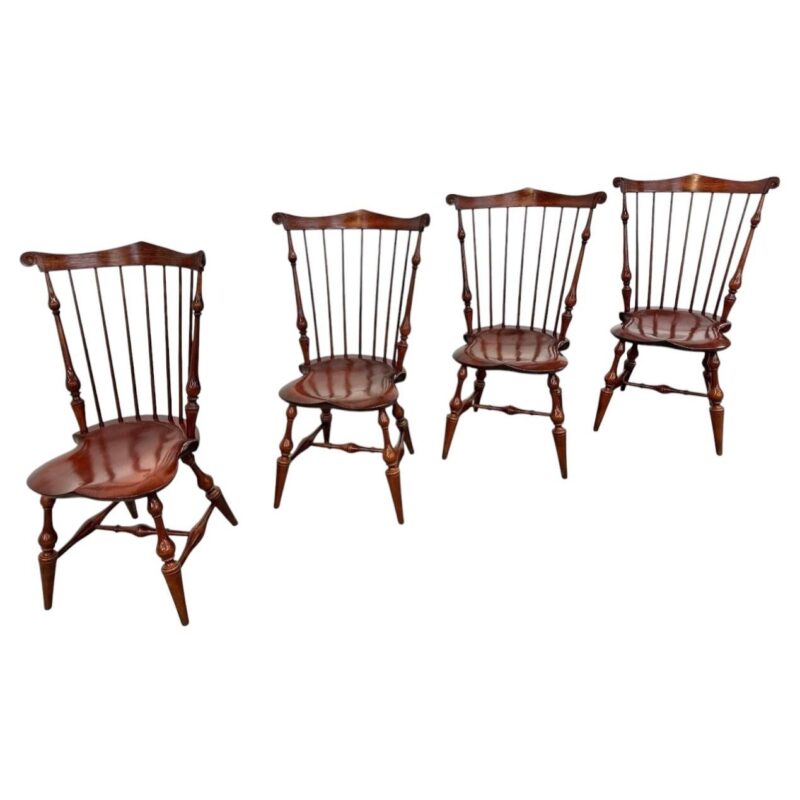 Vintage DR DIMES Windsor Style Oak & Solid Cherry Dining Chairs – Set of 4