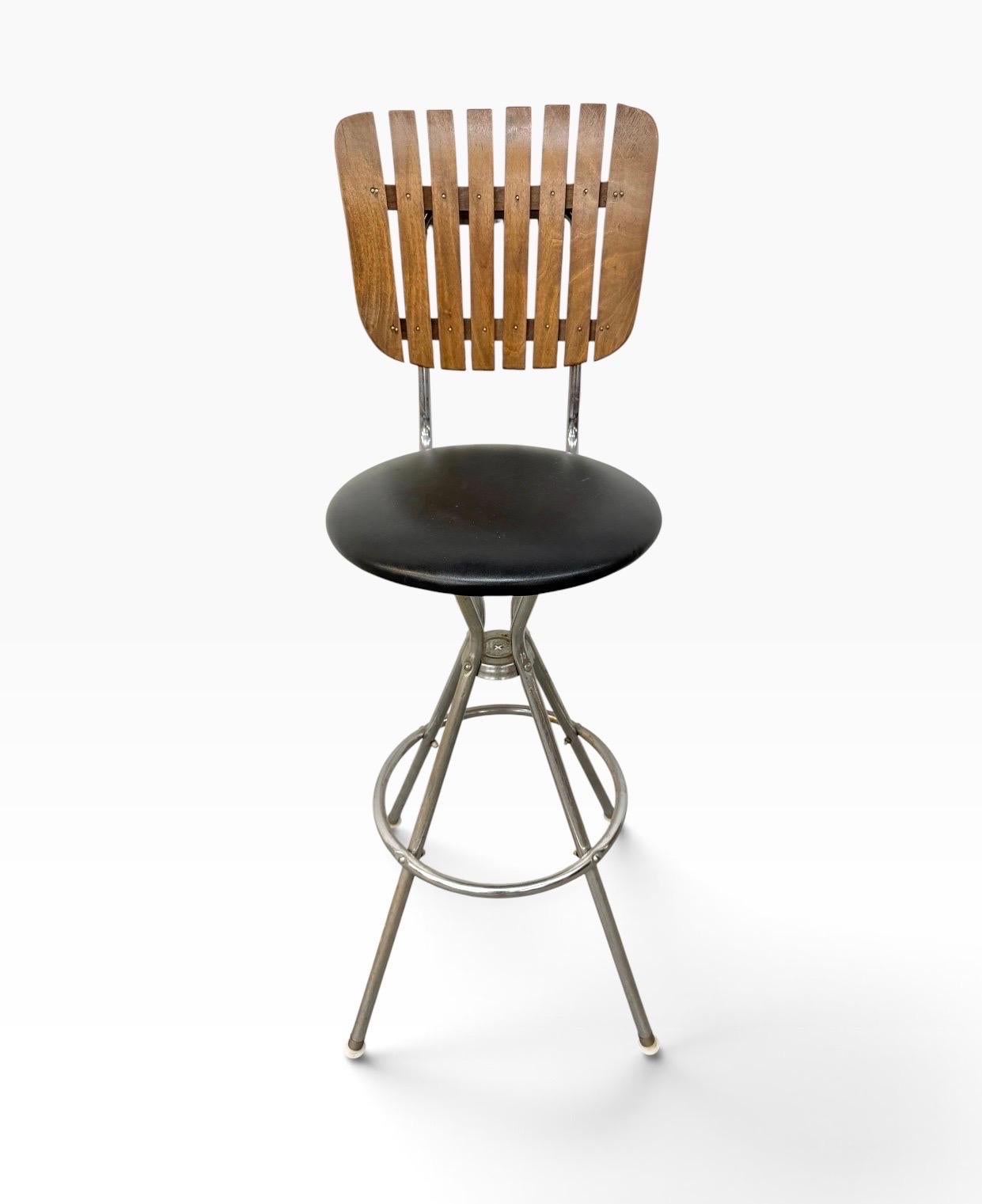 Mid-Century Modern Umanoff Style Slatted Swivel Bar Stools - Set of 4 - Image 4