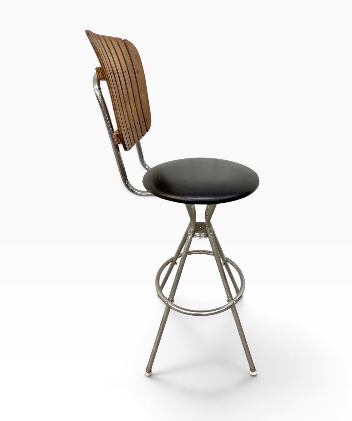 Mid-Century Modern Umanoff Style Slatted Swivel Bar Stools - Set of 4 - Image 5