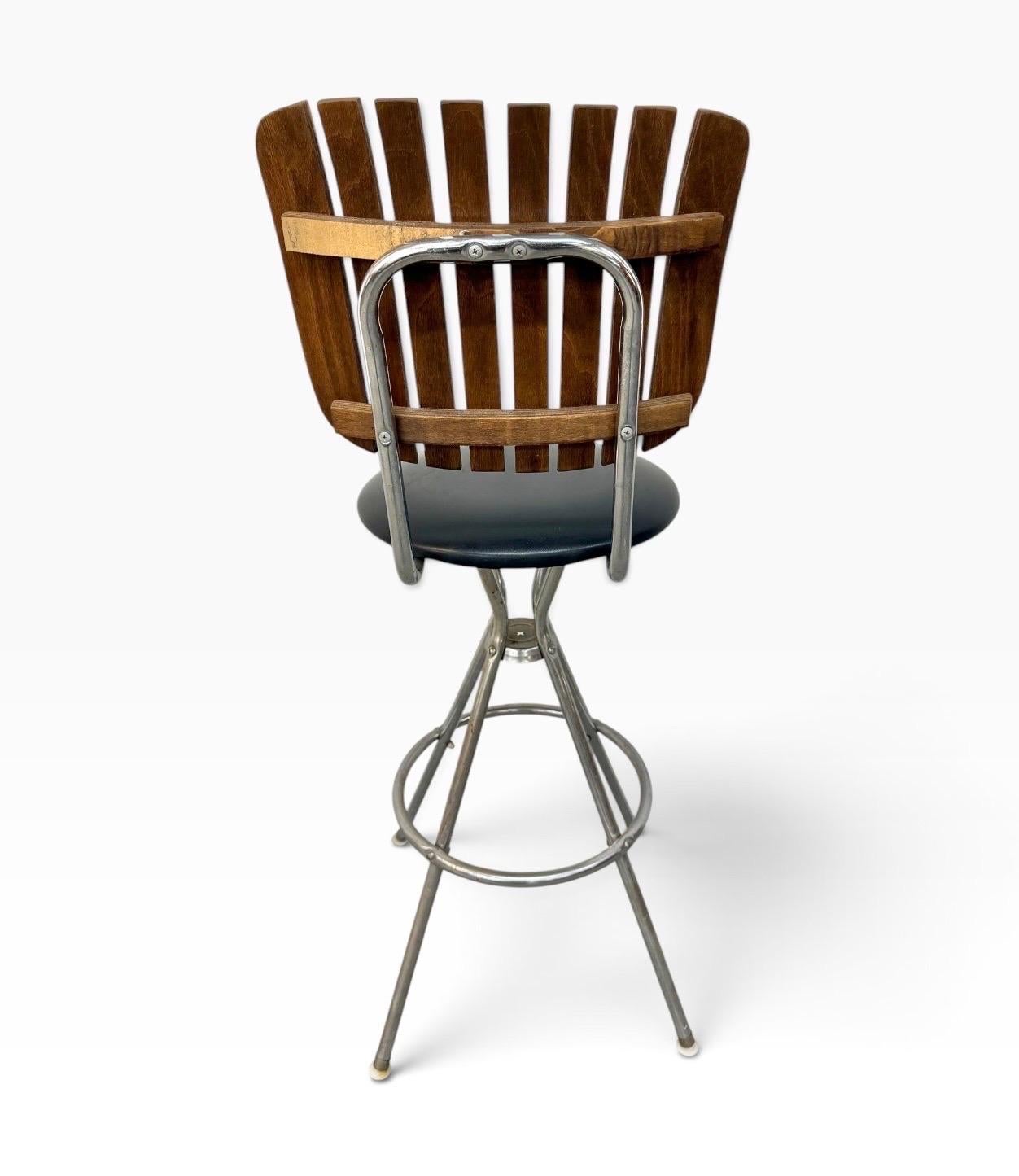Mid-Century Modern Umanoff Style Slatted Swivel Bar Stools - Set of 4 - Image 6