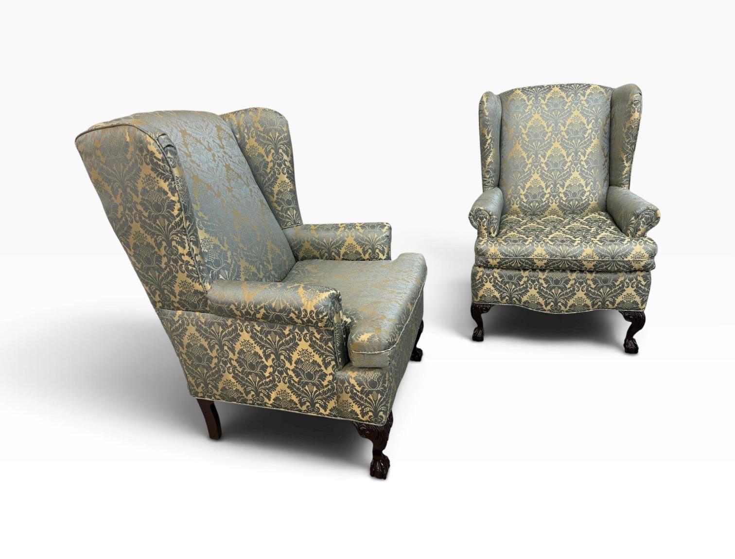 Antique Chippendale Mahogany Ball & Claw Upholstered Arm Chairs - Set of 2 - Image 2