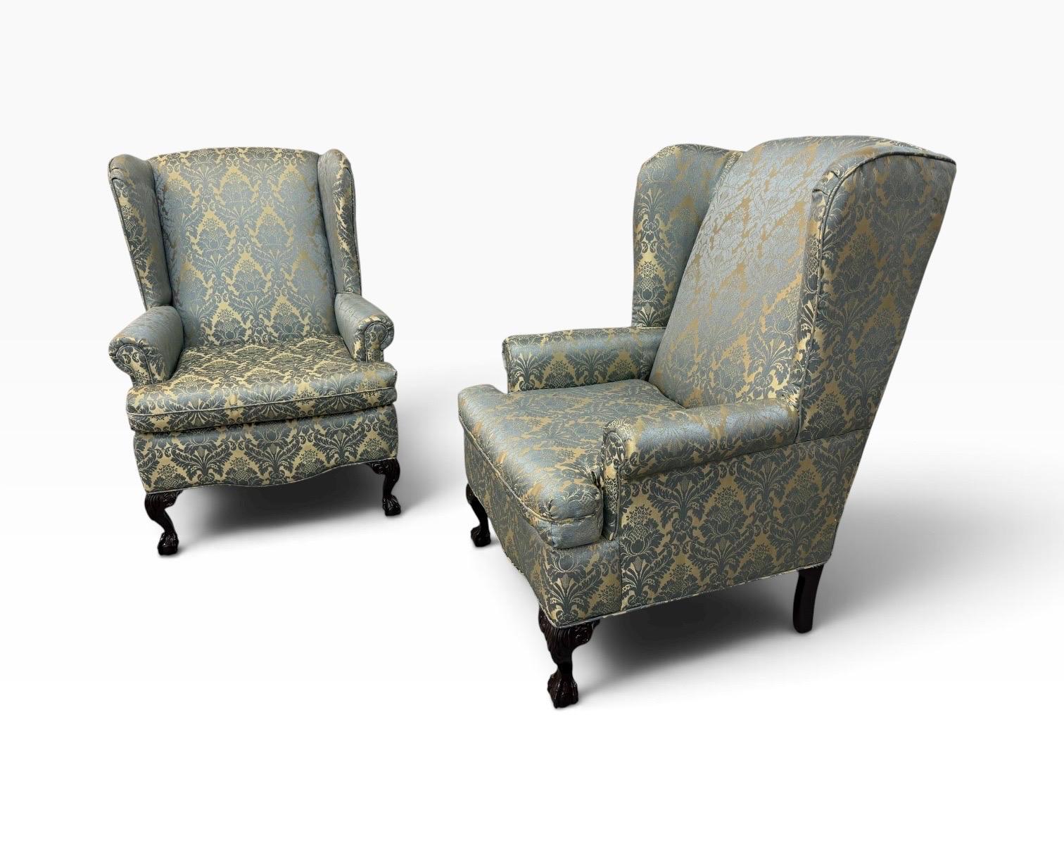 Antique Chippendale Mahogany Ball & Claw Upholstered Arm Chairs - Set of 2 - Image 3