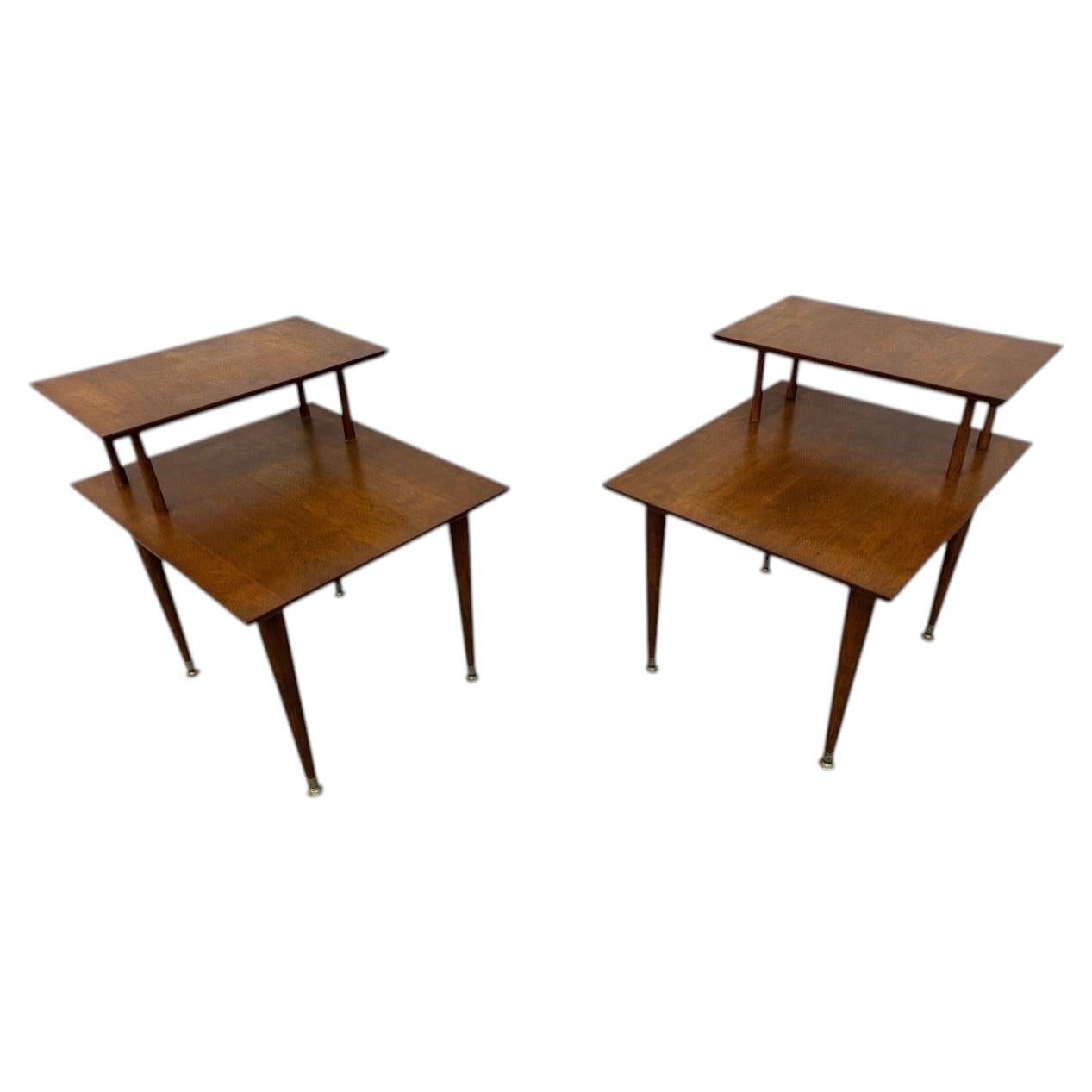Mid-Century Modern Walnut Step Side Tables - Set of 2
