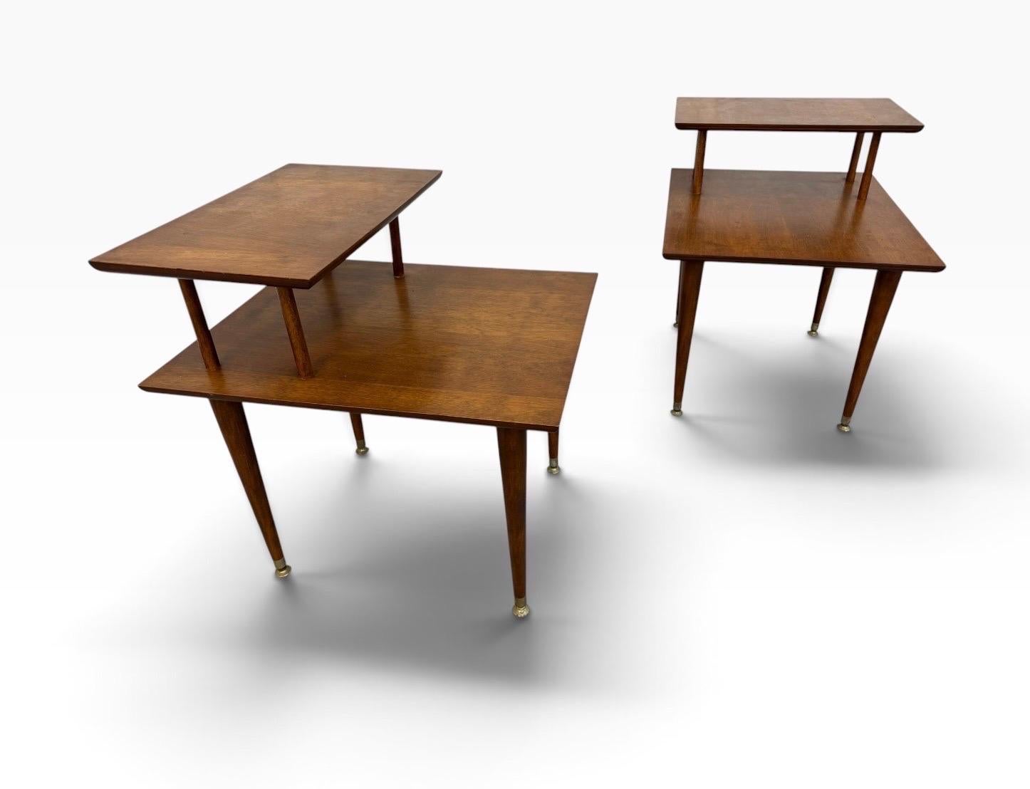 Mid-Century Modern Walnut Step Side Tables - Set of 2 - Image 2