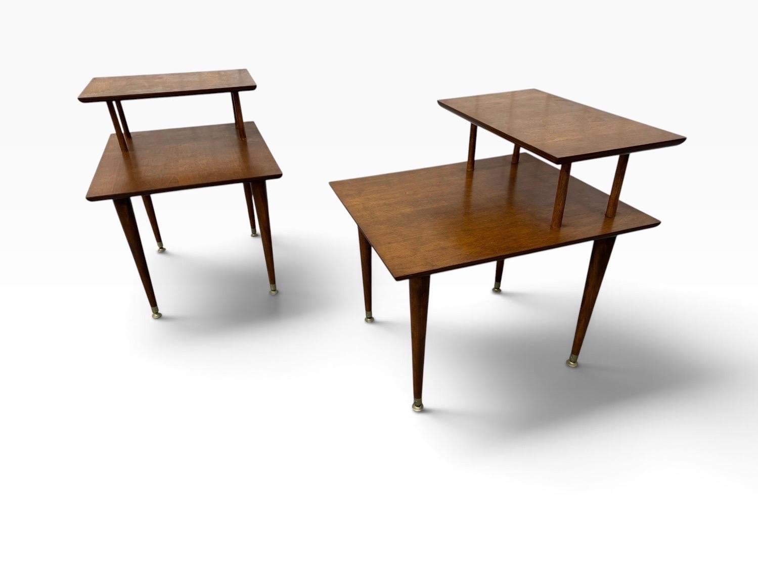 Mid-Century Modern Walnut Step Side Tables - Set of 2 - Image 3