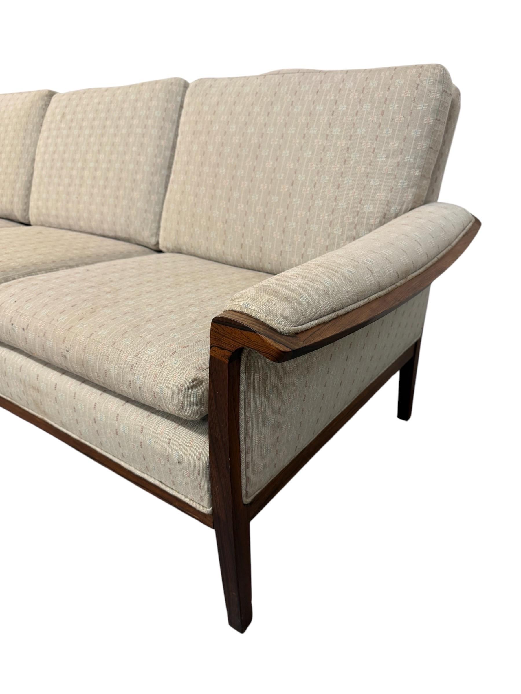 Mid-Century Danish Modern Rosewood Upholstered Sofa - Image 4