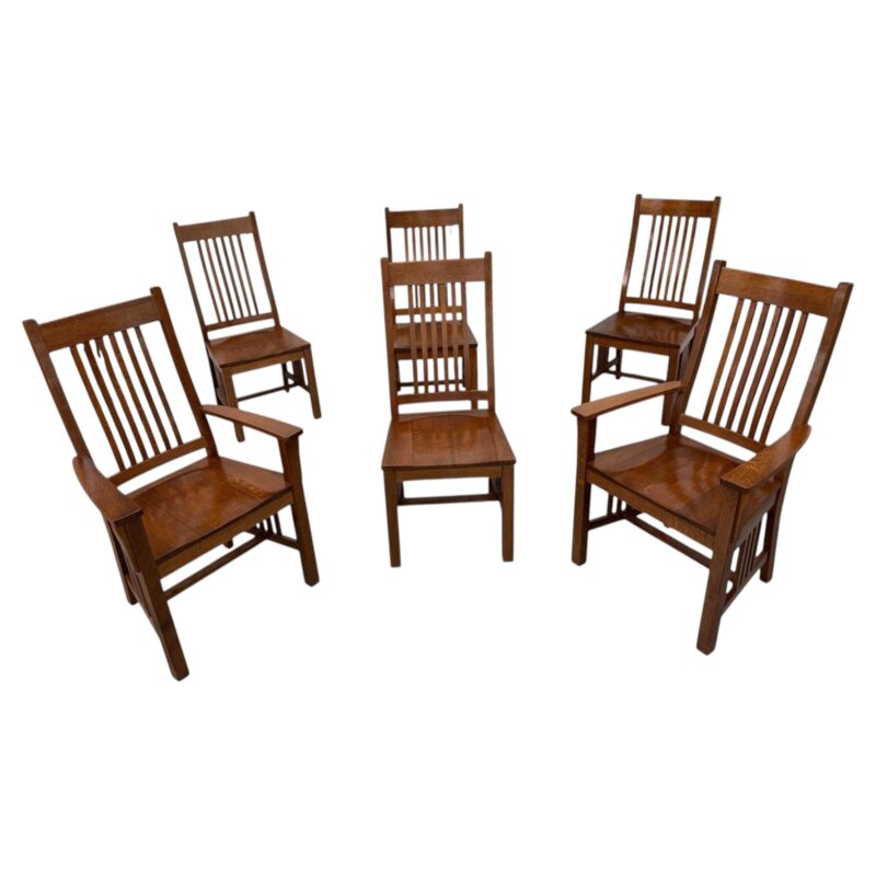 Vintage Stickley Style Mission Oak Dining Chairs – Set of 6