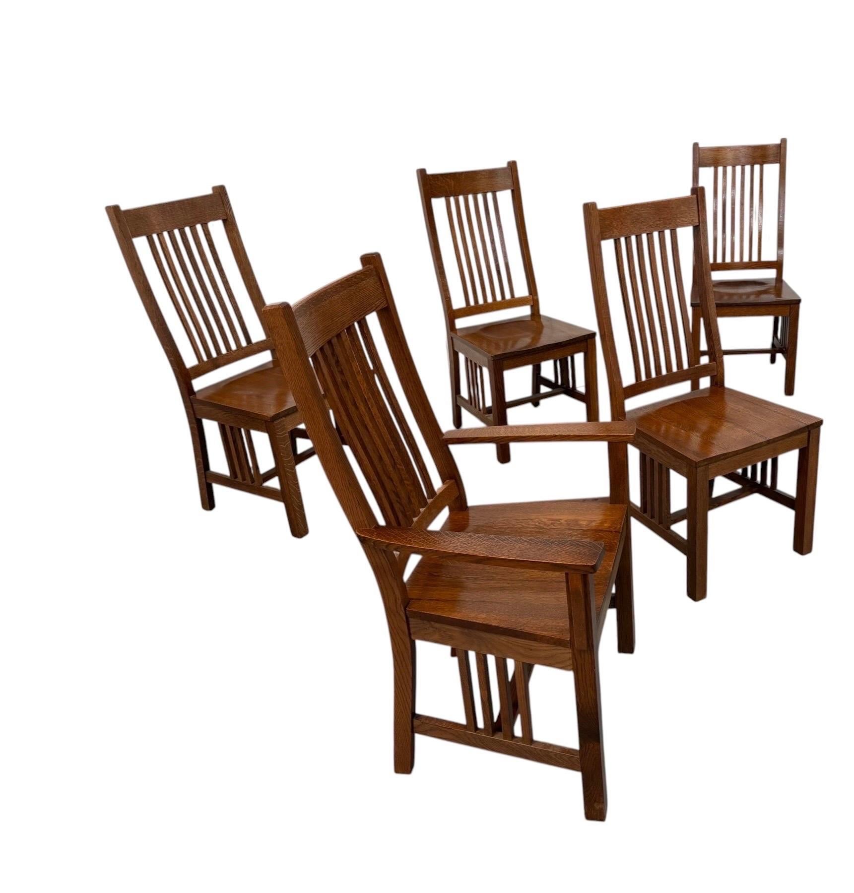 Vintage Stickley Style Mission Oak Dining Chairs - Set of 6 - Image 2