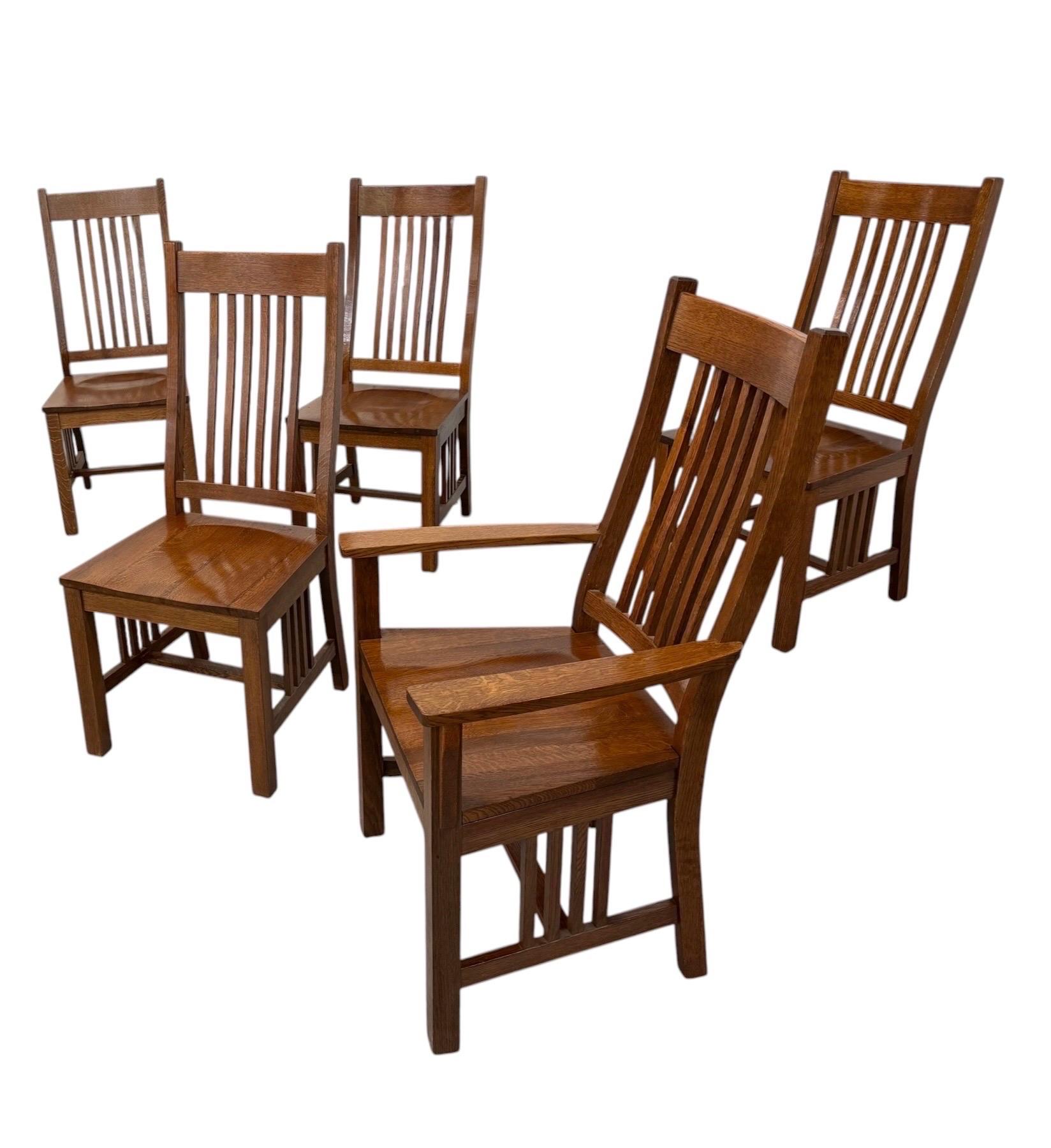 Vintage Stickley Style Mission Oak Dining Chairs - Set of 6 - Image 3