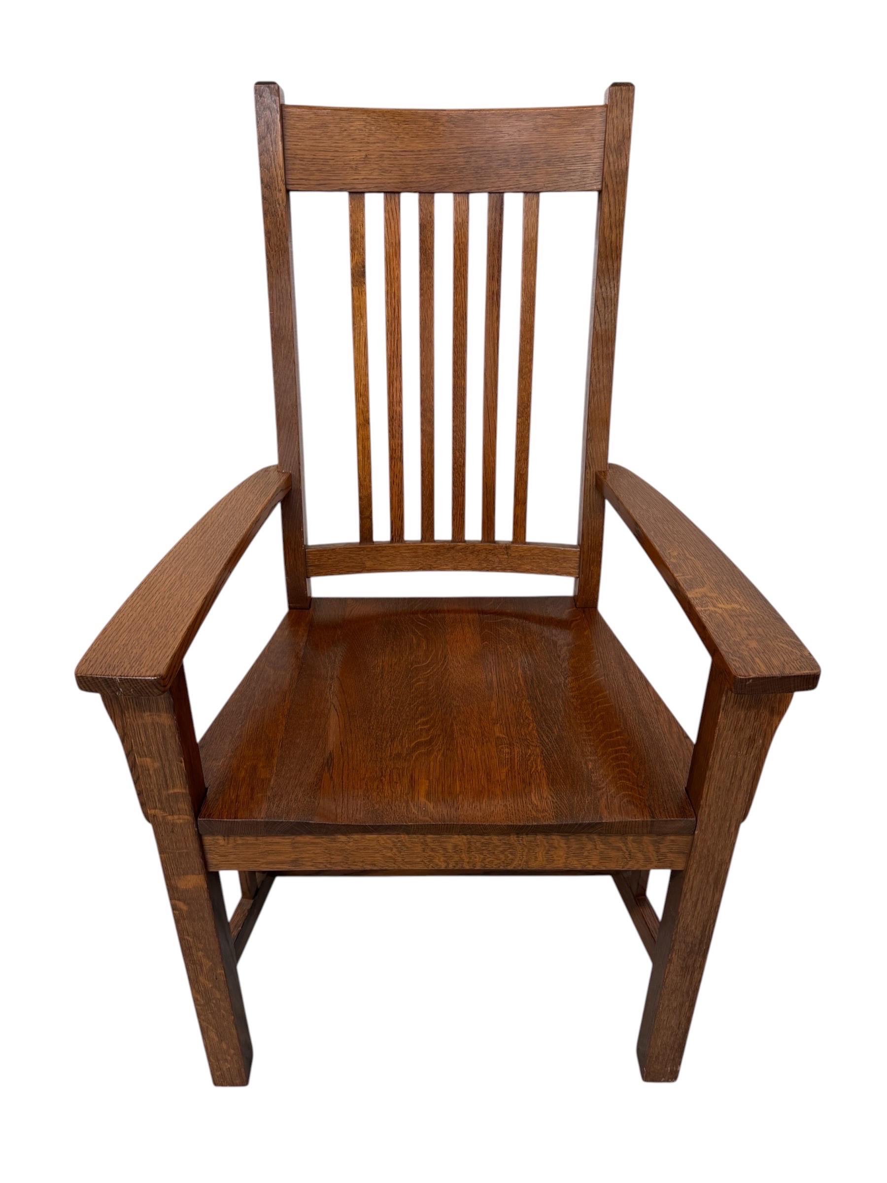 Vintage Stickley Style Mission Oak Dining Chairs - Set of 6 - Image 4
