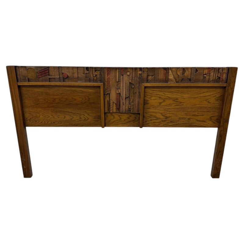 Mid-Century Modern Lane Pueblo King Size Brutalist Oak Headboard