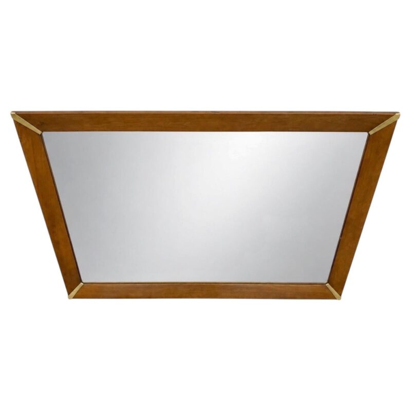 Mid-Century Modern Large Walnut & Brass Wall Mirror
