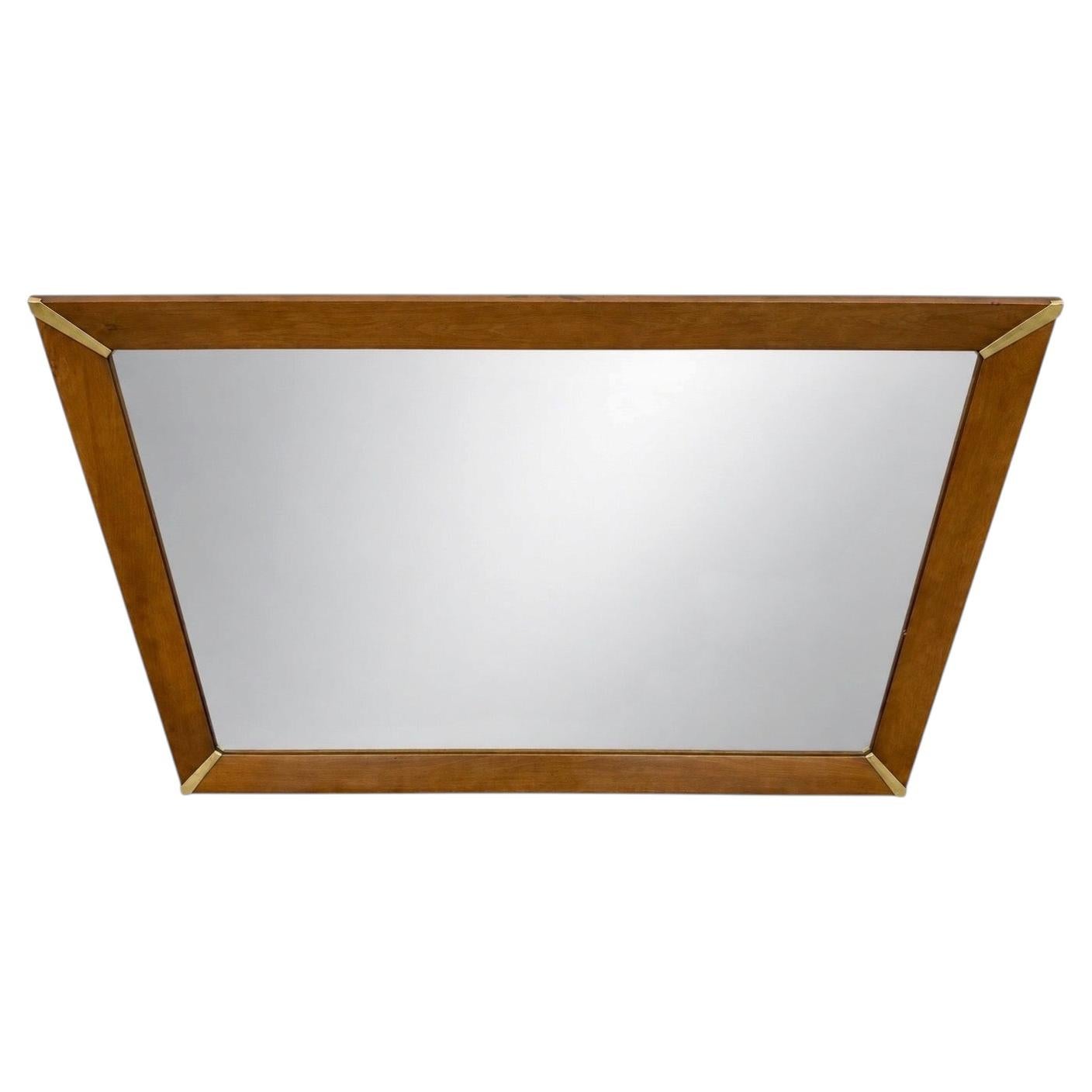 Mid-Century Modern Large Walnut & Brass Wall Mirror