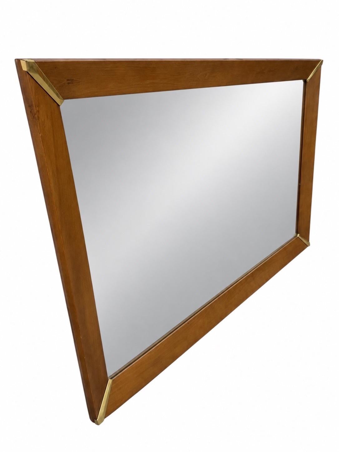 Mid-Century Modern Large Walnut & Brass Wall Mirror - Image 2