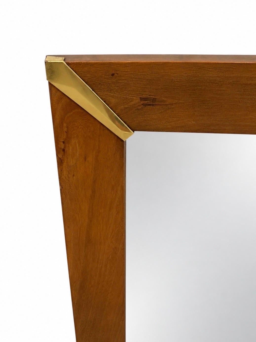Mid-Century Modern Large Walnut & Brass Wall Mirror - Image 4