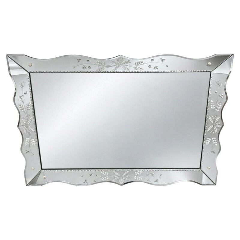 Large Vintage Venetian Style Etched Glass Wall Mirror