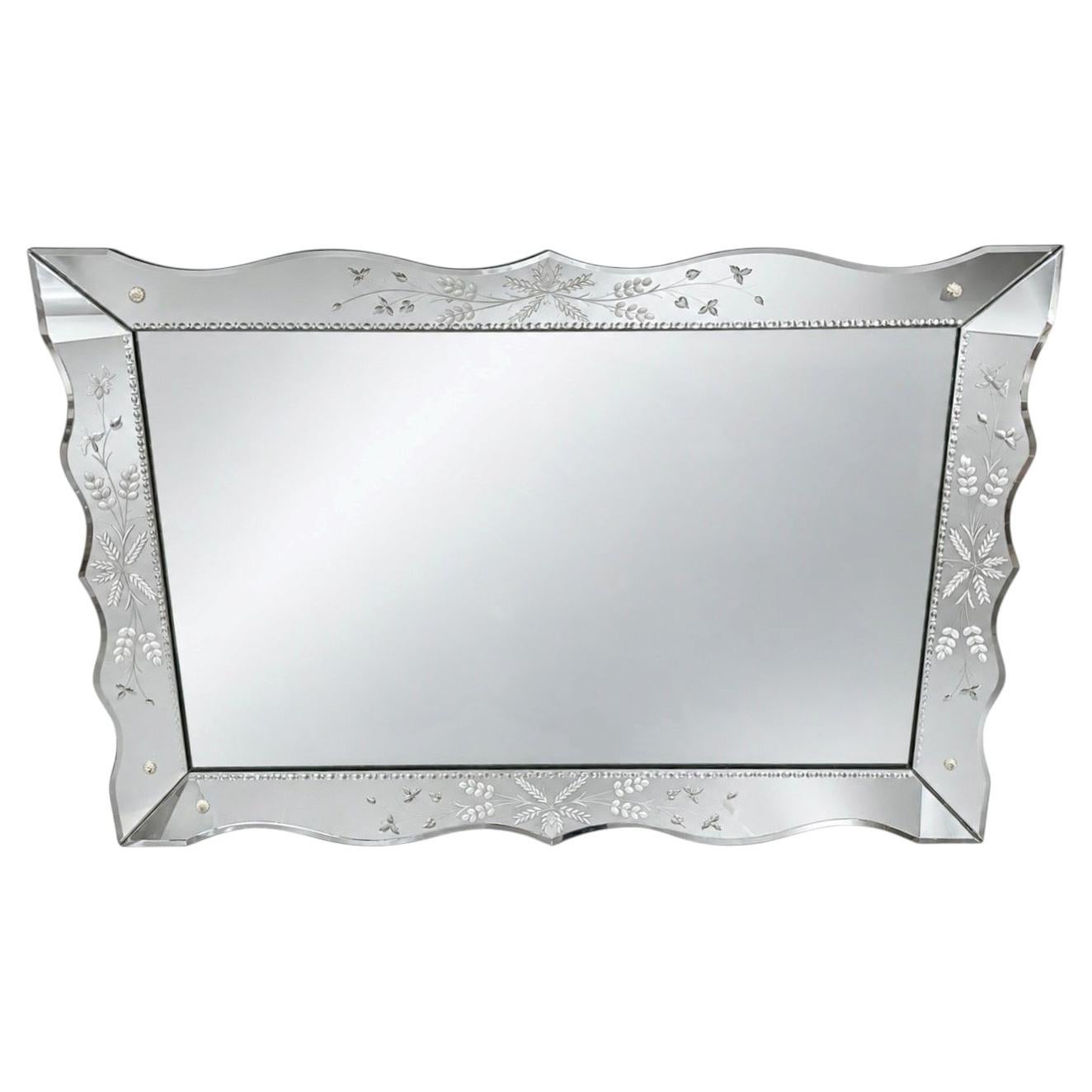 Large Vintage Venetian Style Etched Glass Wall Mirror