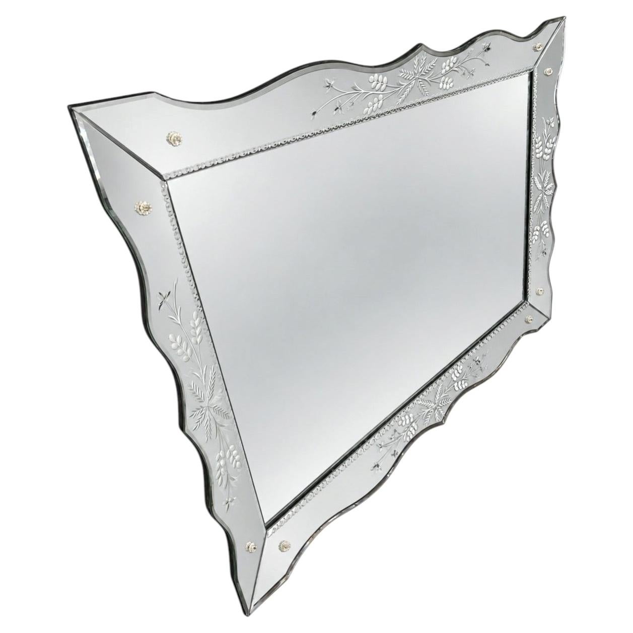Large Vintage Venetian Style Etched Glass Wall Mirror - Image 2