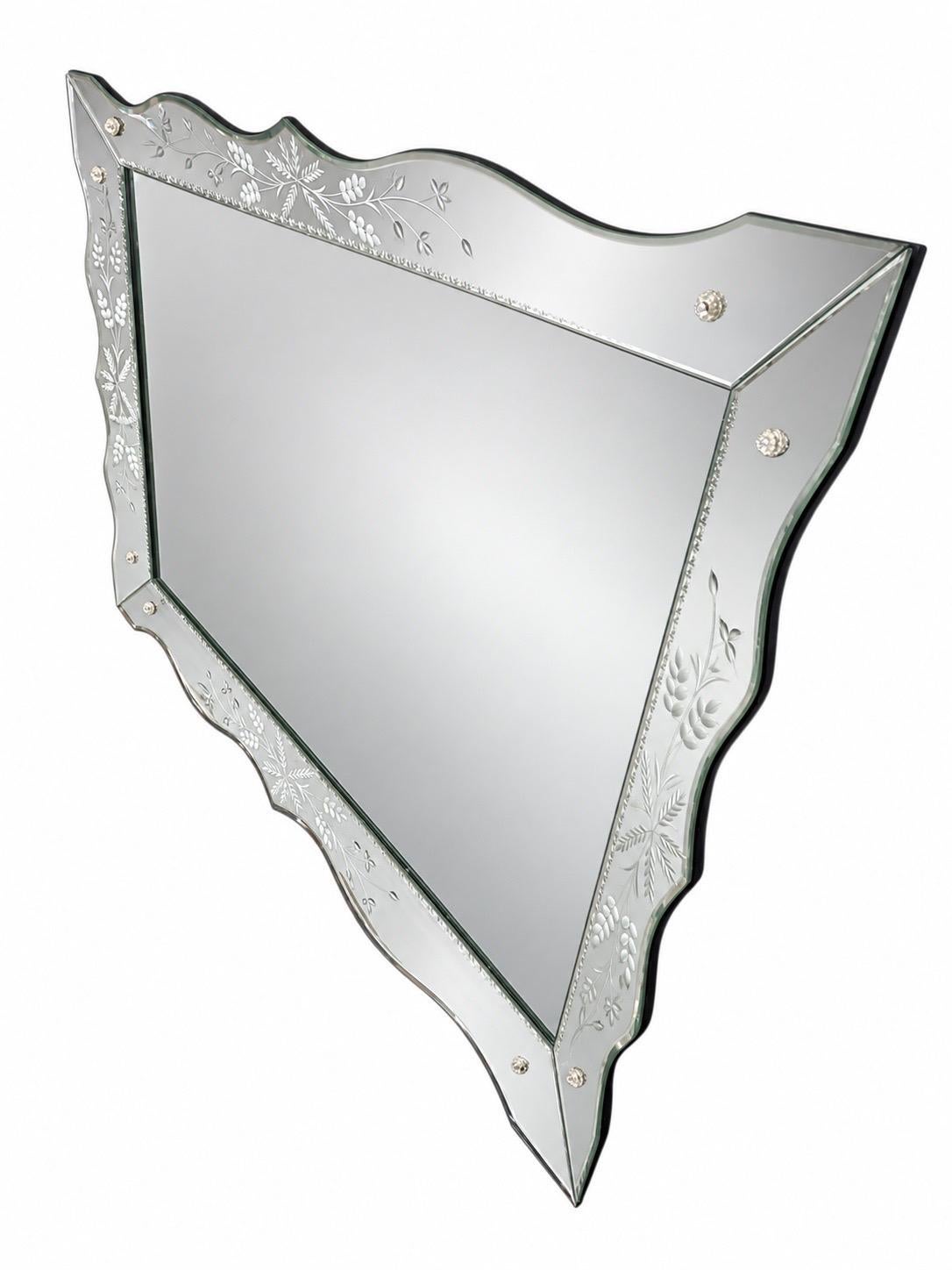 Large Vintage Venetian Style Etched Glass Wall Mirror - Image 3