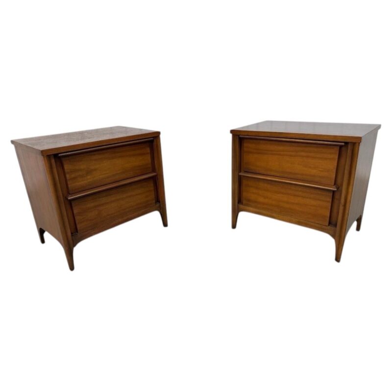 Mid-Century Modern Walnut 2-Drawer Nightstands – Set of 2 – Refinished!
