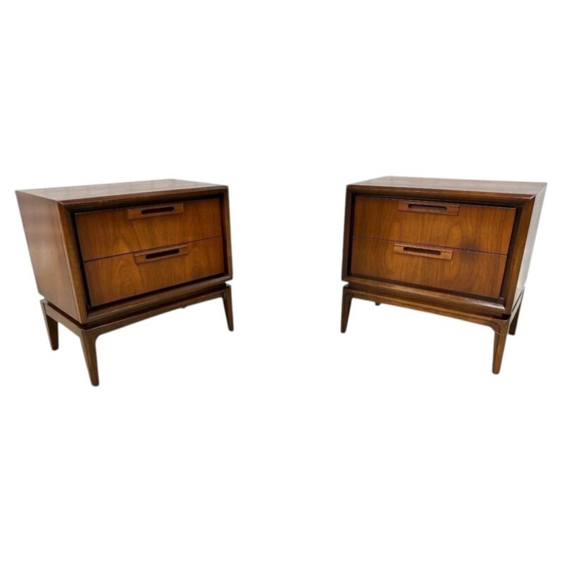 Mid-Century Modern Broyhill 2-Drawer Walnut Nightstands – Set of 2 – Refinished!