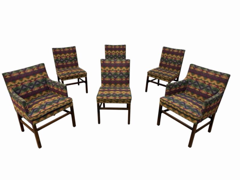 Vintage Dunbar Style Geometric Upholstered Dining Chairs – Set of 6