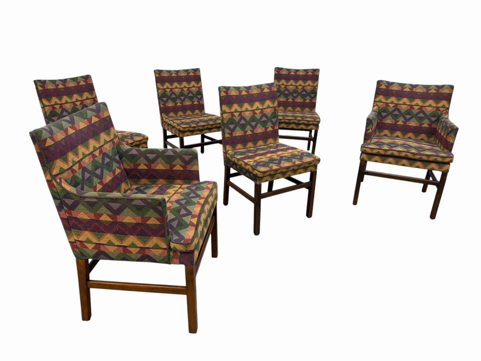 Vintage Dunbar Style Geometric Upholstered Dining Chairs - Set of 6 - Image 2