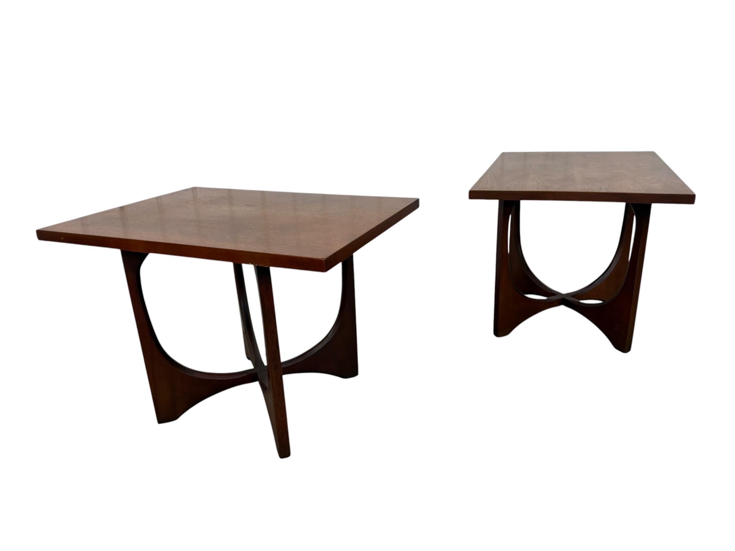 Mid-Century Modern Broyhill Brasilia Square Walnut Side Tables - Set of 2 - Image 2