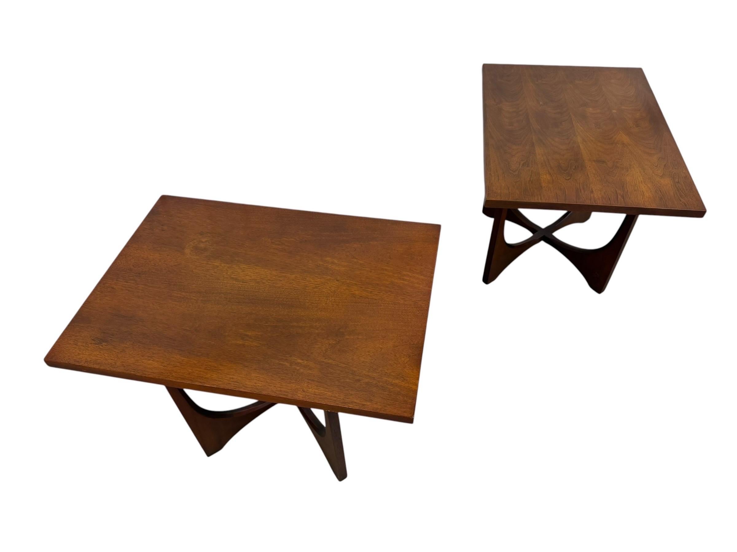 Mid-Century Modern Broyhill Brasilia Square Walnut Side Tables - Set of 2 - Image 4
