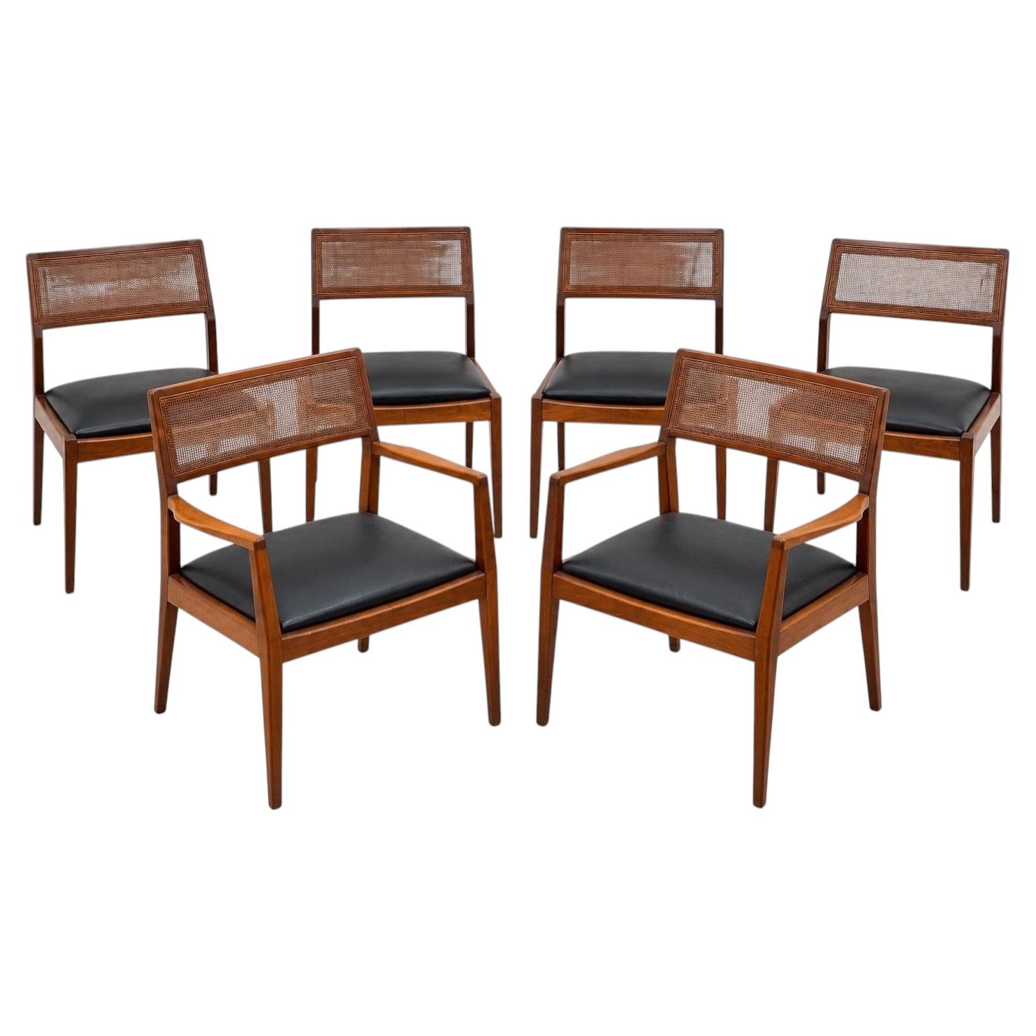 Mid-Century Modern Jens Risom "Playboy" Walnut & Cane Dining Chairs - Set of 6