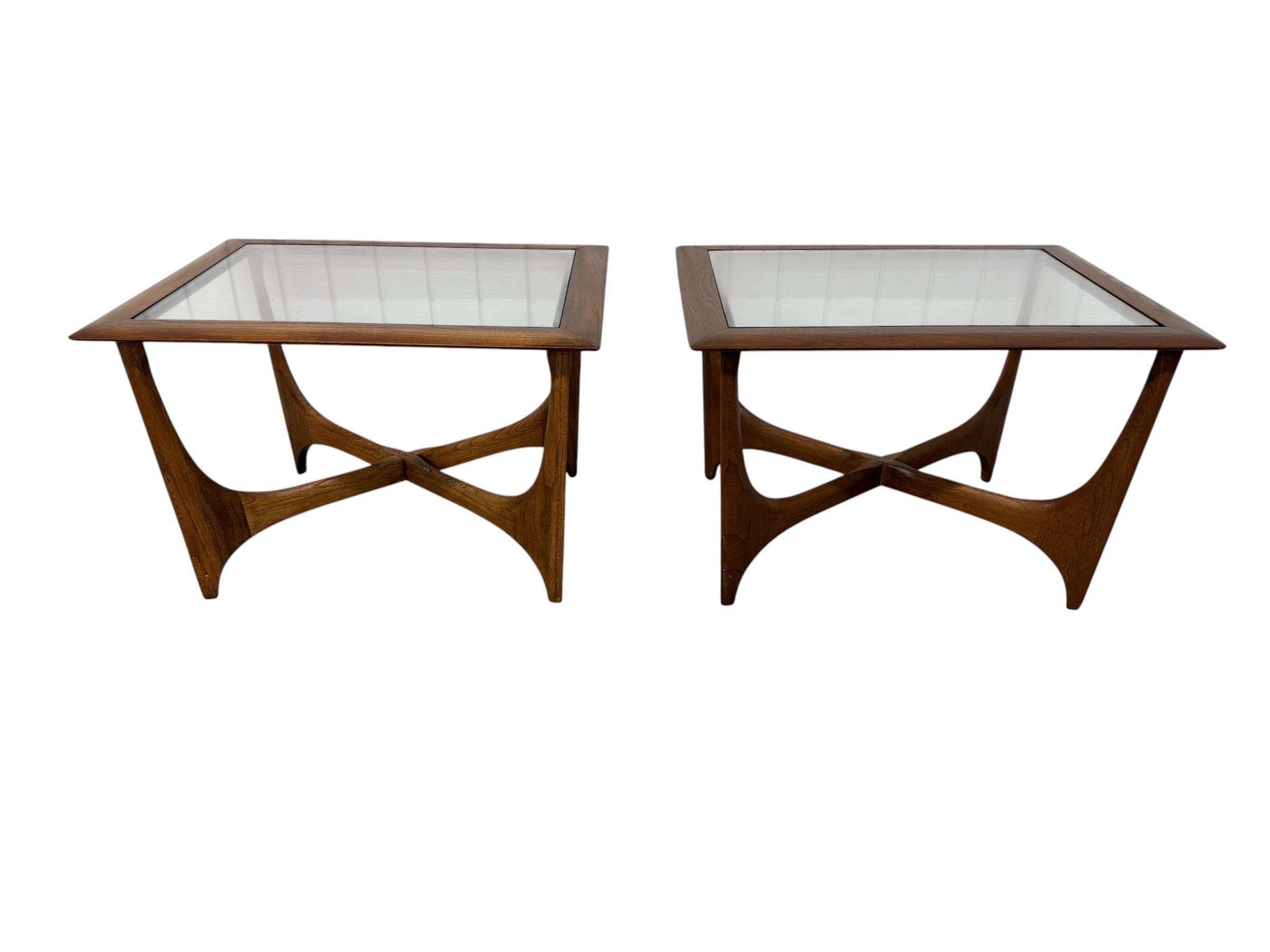 Mid-Century Modern Lane "Silhouette" Walnut Glass Top Side Tables - Set of 2 - Image 4