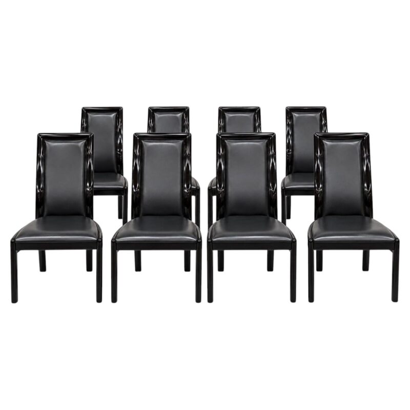 Post Modern Italian Black Lacquered Dining Chairs – Set of 8