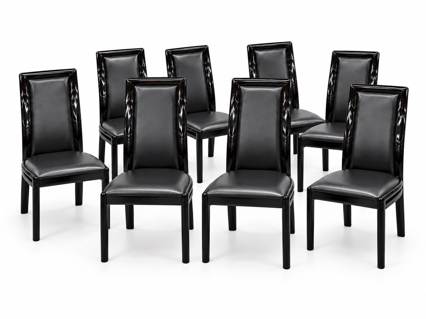 Post Modern Italian Black Lacquered Dining Chairs - Set of 8 - Image 2
