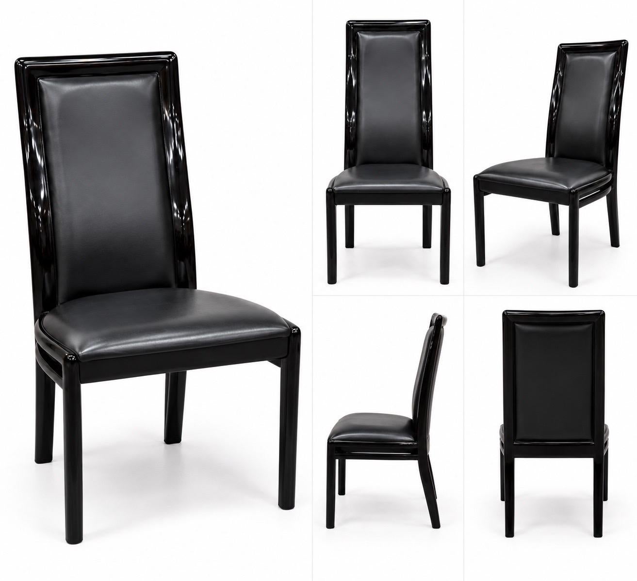 Post Modern Italian Black Lacquered Dining Chairs - Set of 8 - Image 3