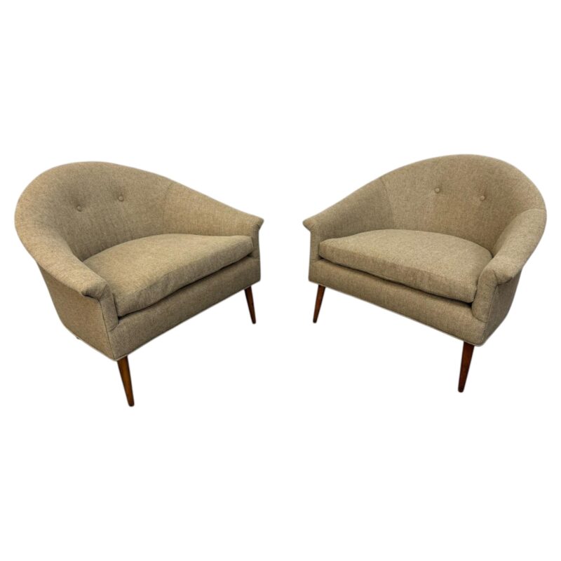 Mid-Century Modern McCobb Style Barrel Arm Chairs – Reupholstered – Set of 2