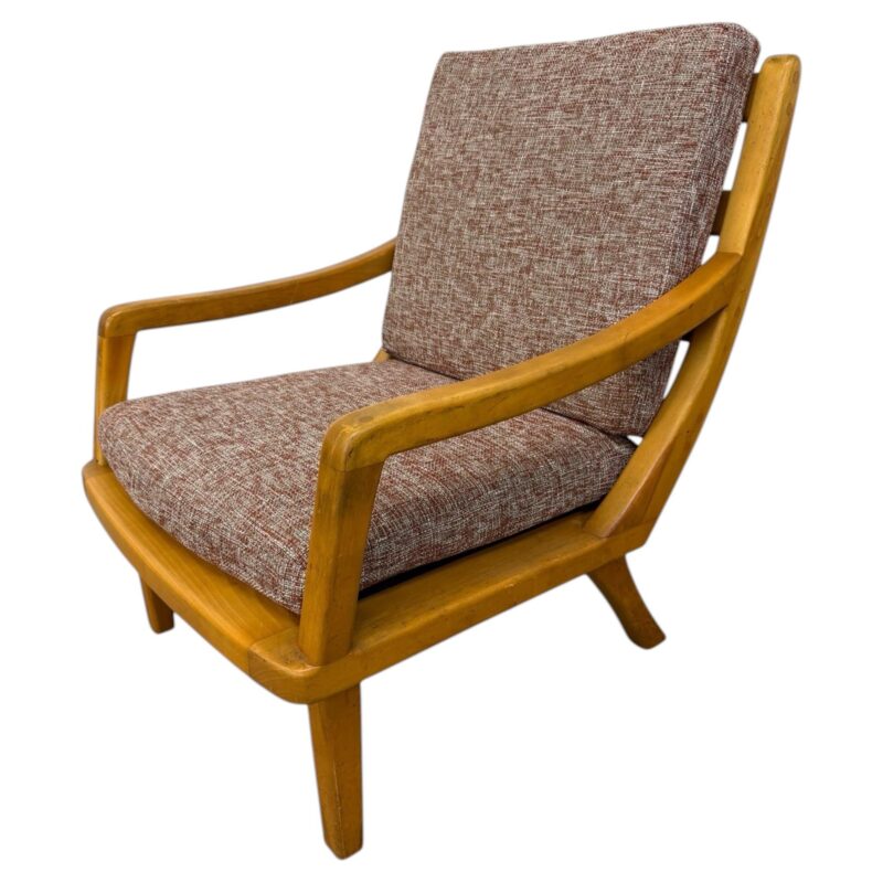 Vintage Heywood Wakefield Style Solid Wood Lounge Chair – Reupholstered!